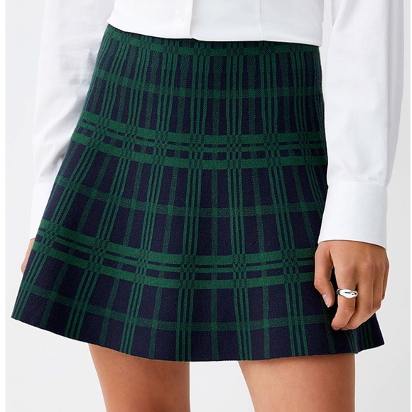 Green and black plaid tartan knit jersey skater skirt NWT - Picture 1 of 12